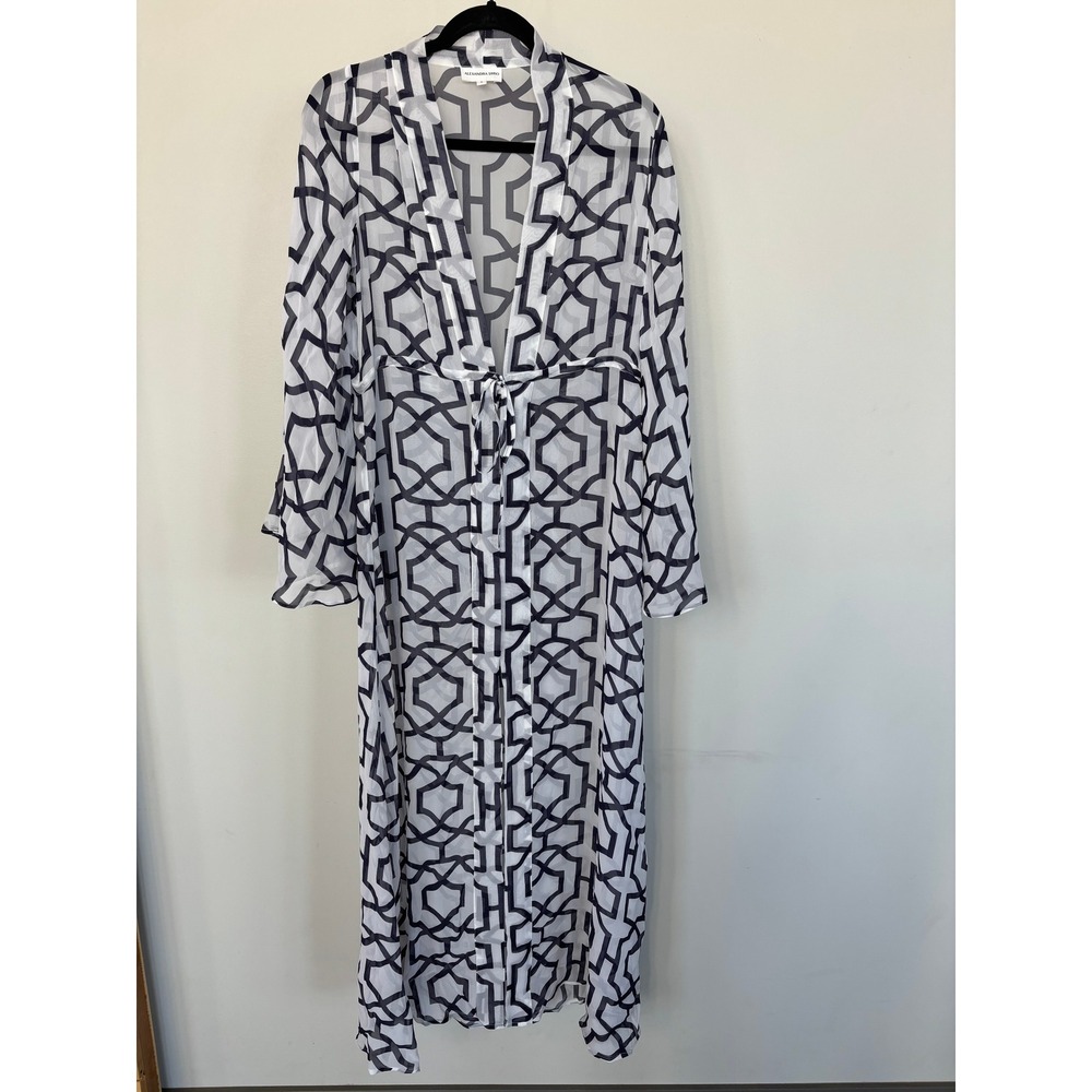 Alexandra Miro Geometric Print Viscose Georgette Maxi Robe Cover Up Small Navy